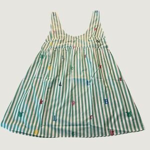 Lyrebird Anthropologie Dress L Striped Embroidered Cotton Babydoll Green White